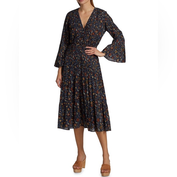 NEW Veronica Beard Shireen Pleated Floral Midi-Dress - Picture 14 of 17